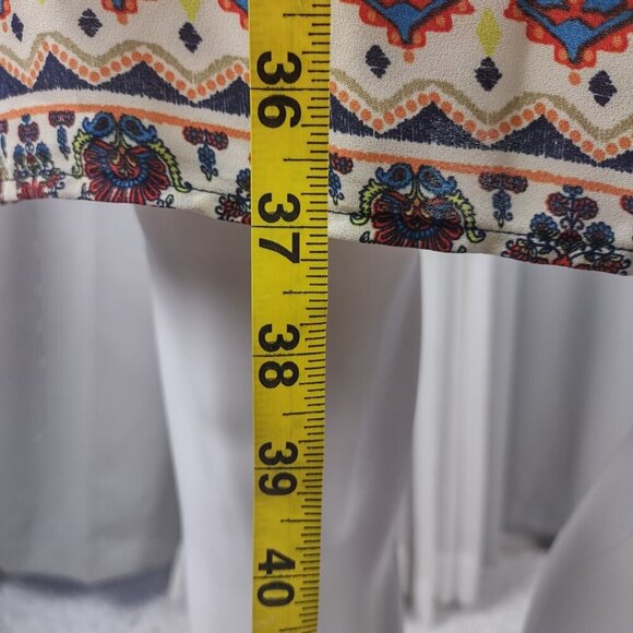 A. Byer Sleeveless Boho Print Shift Dress Navy Trim Keyhole Back Size M - Picture 7 of 13